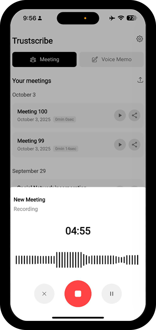Trustscribe recording screen